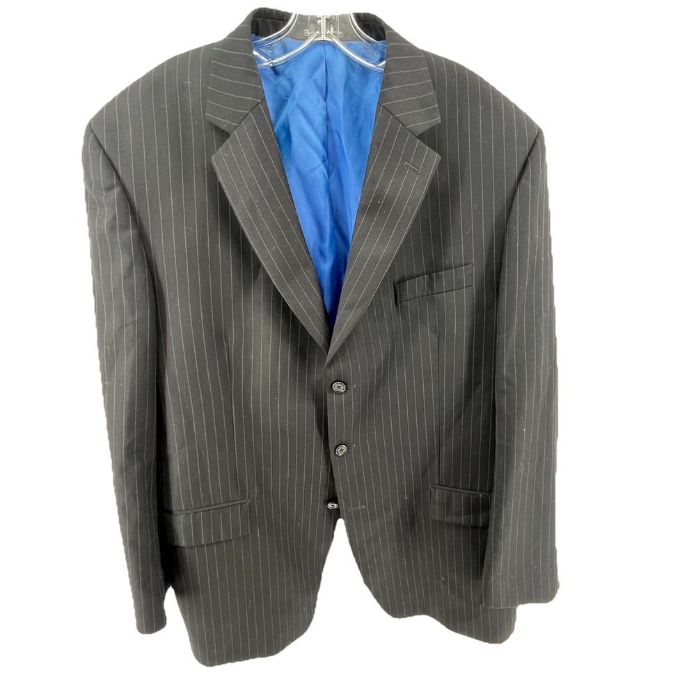 Michael Kors Mens Classic fit Suit Jacket Blazer 46‎ L Blk Pin Stripe 100 % Wool